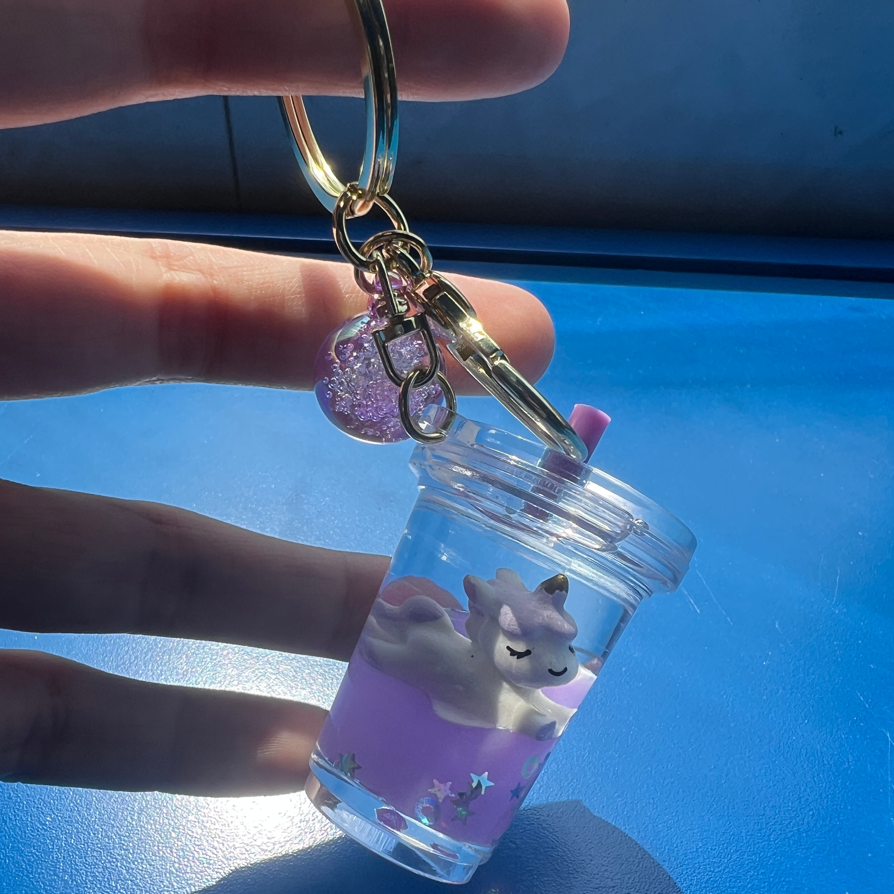 Cartoon Cute Keychain Milk Tea Cup Liquid Quicksand Sequin Keyring