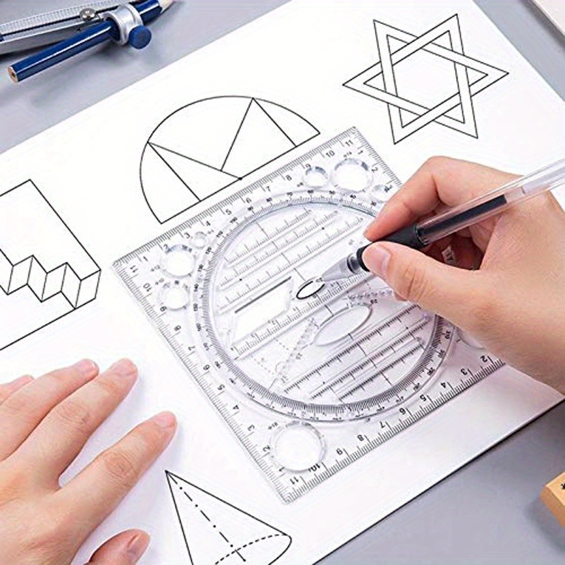 Multifunctional Rotatable Drawing Ruler Student Mathematical Stereo Ellipse  Circle Geometry Tool Template Measuring Draftin B2Y0