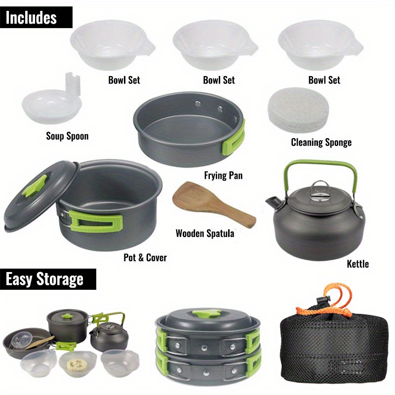 Non-stick Camping Cookware Set With Kettle, Pots, And Pans - Perfect For  Picnics And Outdoor Cooking - Temu