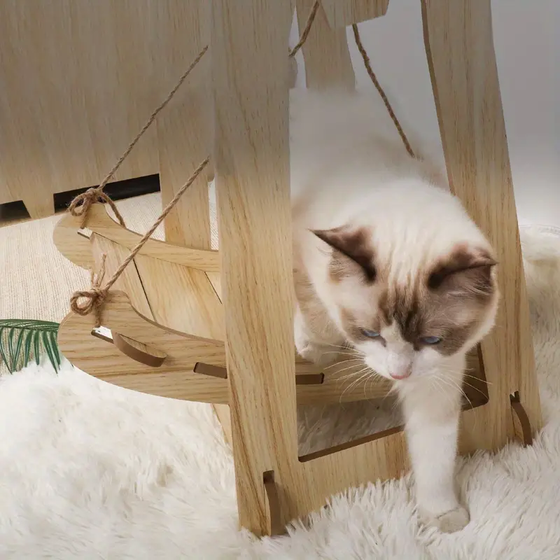 calming wooden cat beds for indoor cats cat hammock wood swing bed furniture pet toy details 2