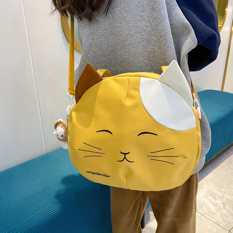 Cute Cat Face Shoulder Bag, Kawaii Cartoon Crossbody Bag, Large