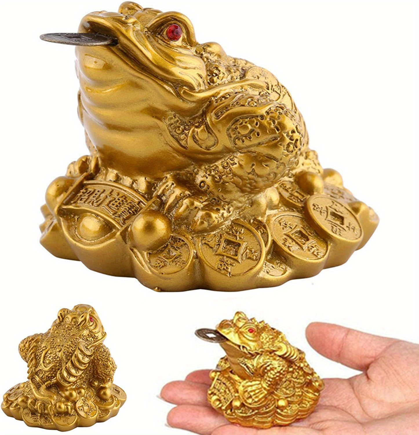 Chinese Feng Shui money frogs Statue Three Legged frog, Resin Figurine  Lucky money frogs for Lucky Gifts Bronze 