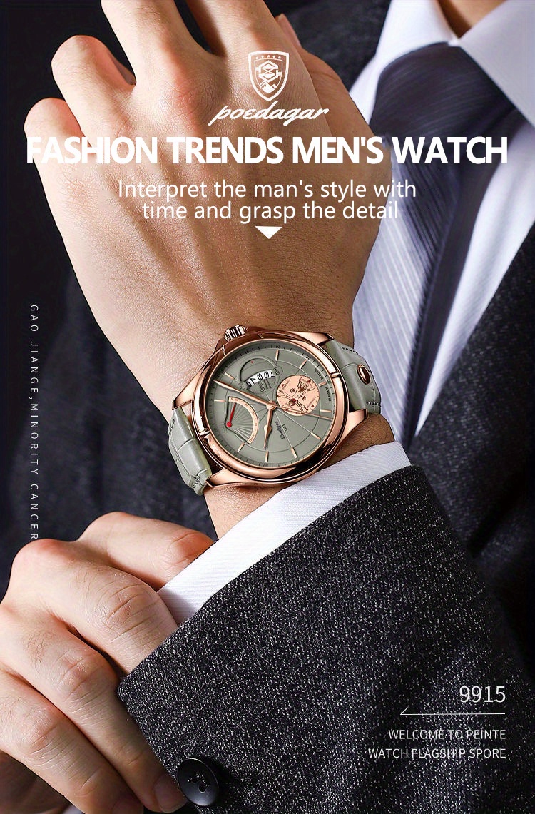 Best Selling Fashion Business Brand Men's Watch Pu Leather - Temu