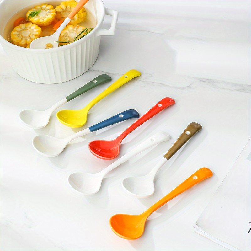 Multi Purpose Silicone Spoon Long Handle Rice Soup Spoon Mixing Dessert Ice  Cream Spoon Teaspoon Coffee Spoon Kitchen Tableware