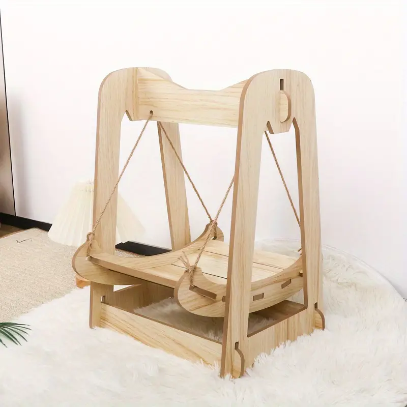 calming wooden cat beds for indoor cats cat hammock wood swing bed furniture pet toy details 4