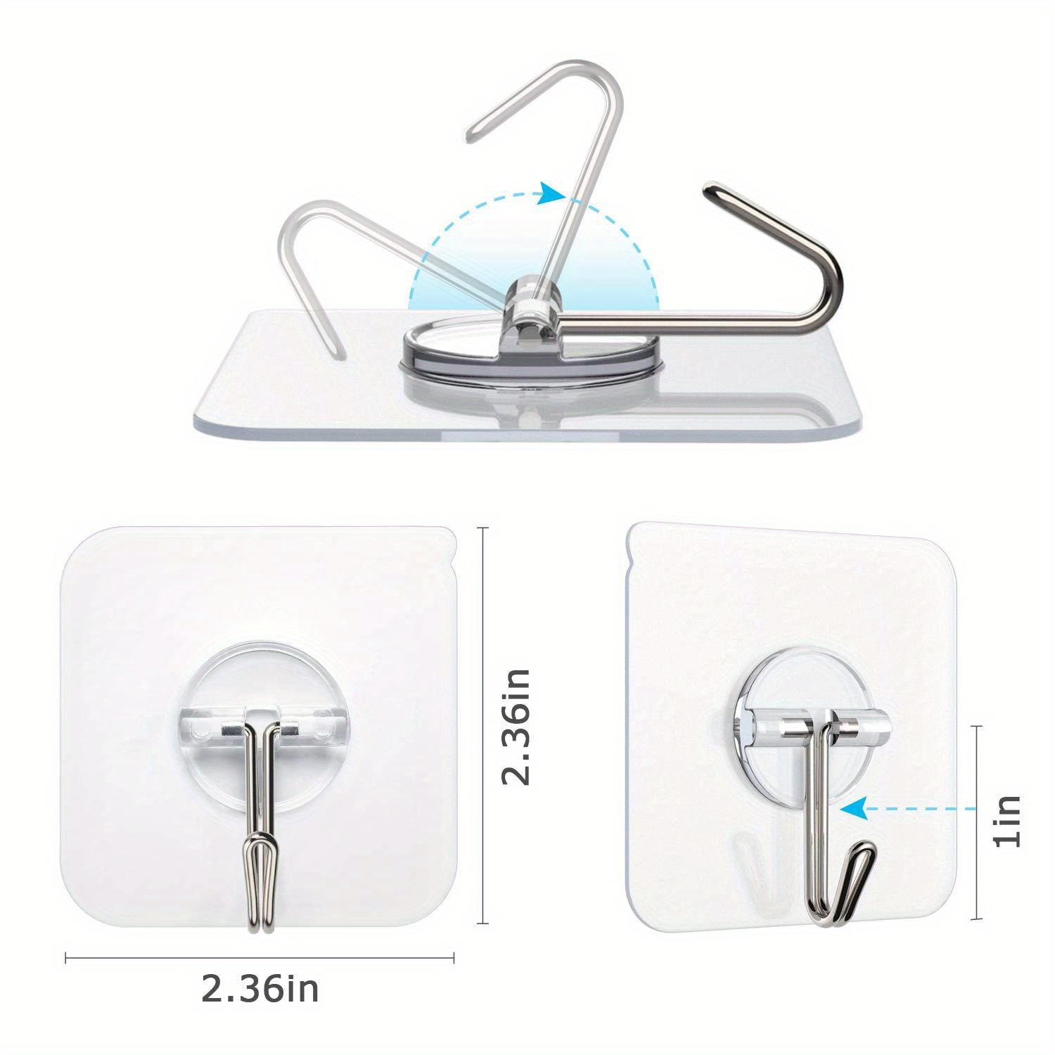 LOUXPERT Heavy Duty Adhesive-Hooks for Hanging - 17.6 lbs 6-Hooks, Clear  Sticky-Hooks, Stainless Steel Wall Hangers, Waterproof-Hook for Home