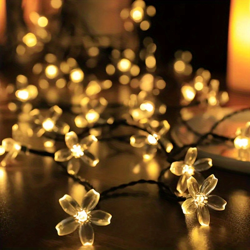 1pc peach flower solar string lights solar lights outdoor waterproof cherry blossoms solar fairy lights decorations for garden yard patio christmas tree party decoration details 12