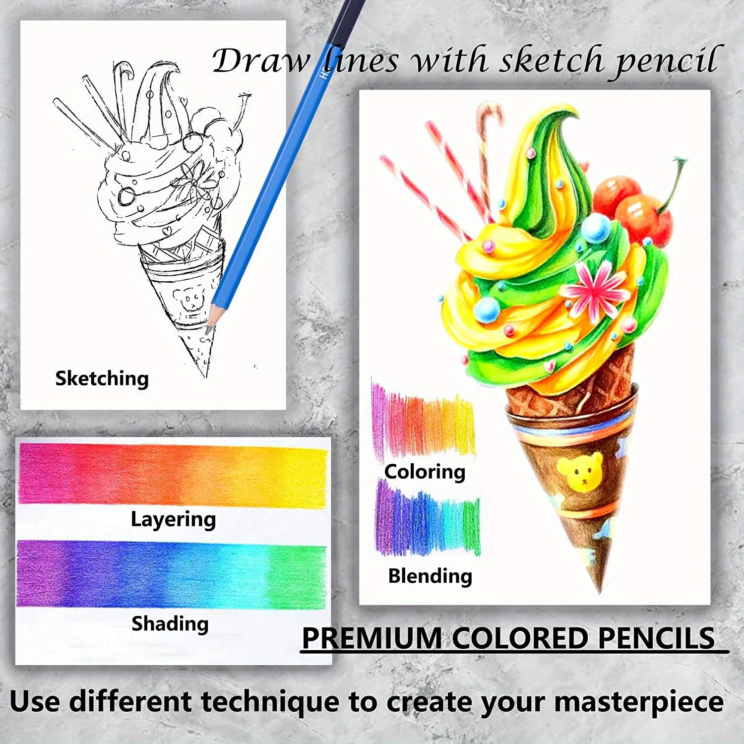 Juego de lápices de colores para dibujar, esbozar y libros para colorear  para adultos, paquete de 72 lápices de colores premium de núcleo suave