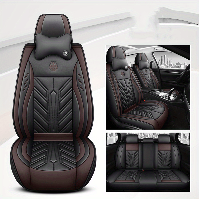 PU Leather Car Seat Covers 5 Seats Car Seat Cushion Full Set Universal Fit