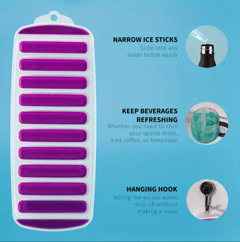 Traytastic! Narrow Ice Cube Mold Silicone Ice Tray for Water Bottles