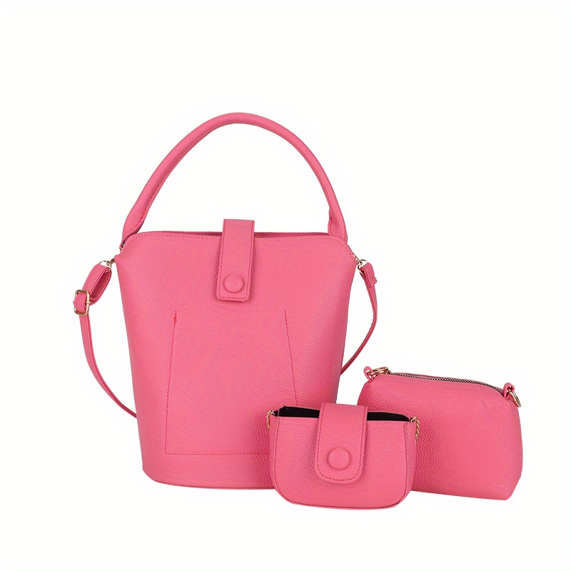 Solid Color Portable Handle Bucket Bag Magnet Zipper Handbag - Temu