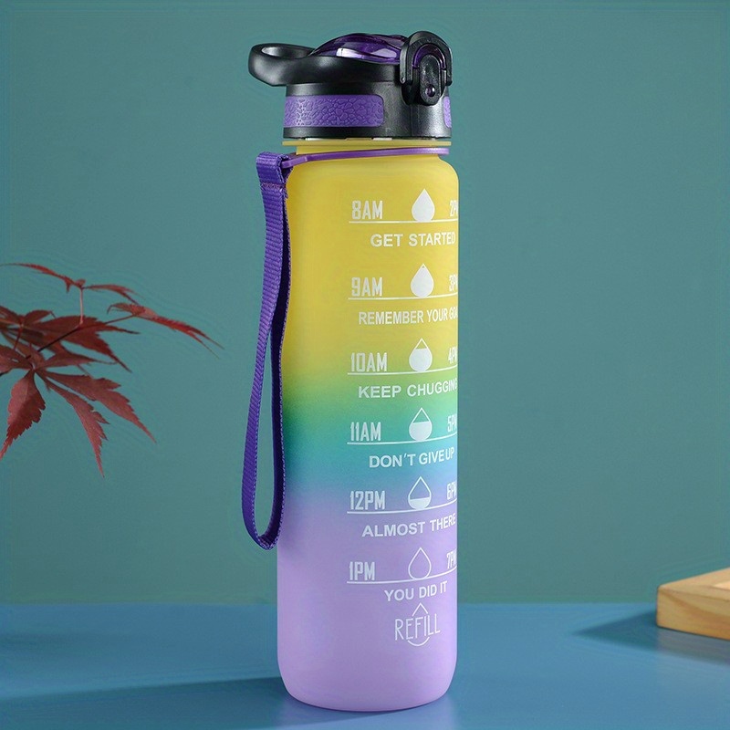1 Litre Motivational Fitness Sport Water Bottle With Straw & Time Maker,  Leak-proof, Plastic Drink Bottle Design For Girls, Boy - Temu