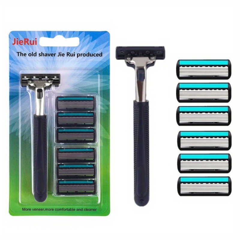 Shaving Razor Blade For Men Set 1 Holder 6 Blades 6 Layers Manual Shave Razors For Daily Face 