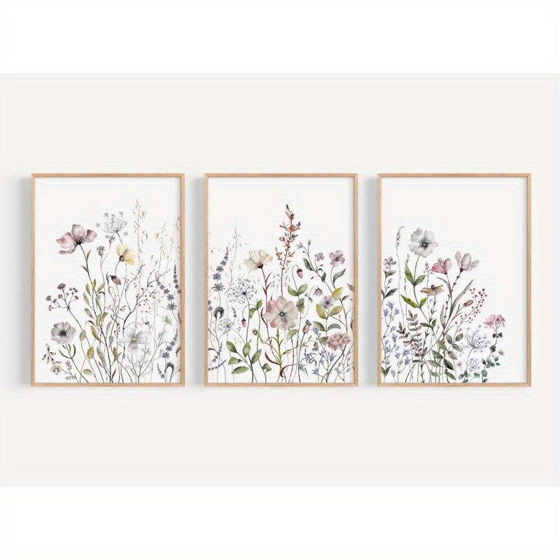 3 ピース/セットワイルドフラワー花壁アート植物キャンバス絵画水彩