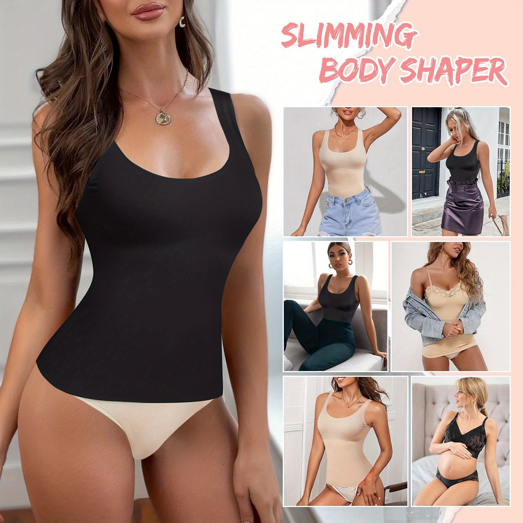 Belvia Shapewear Tops for Women Tummy Control Tank Shaping Body Shaper  Slimming Waist Trainer- (Beige) Medium at  Women's Clothing store