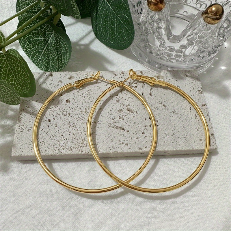 TEMU Pendientes De Aro Grandes Y Minimalistas Para Mujer - Pasadores De Acero Inoxidable, Joyería De Moda De Aleación Perfecta Para Uso Diario Y