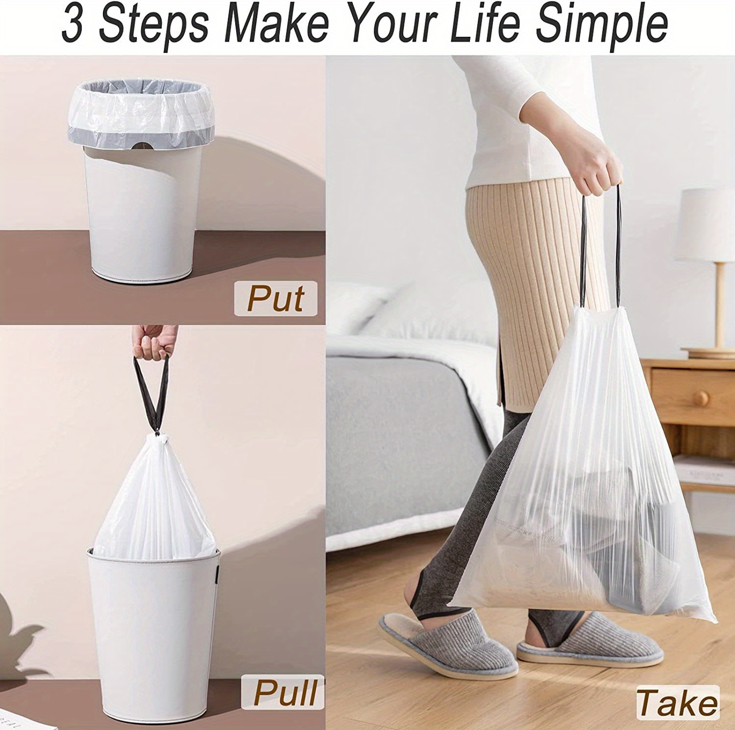 Trash Bags - Drawstring trash Bags for Bathroom, Kitchen, Bedroom, Office,  75 pcs (Upgraded - Easy to Separate)