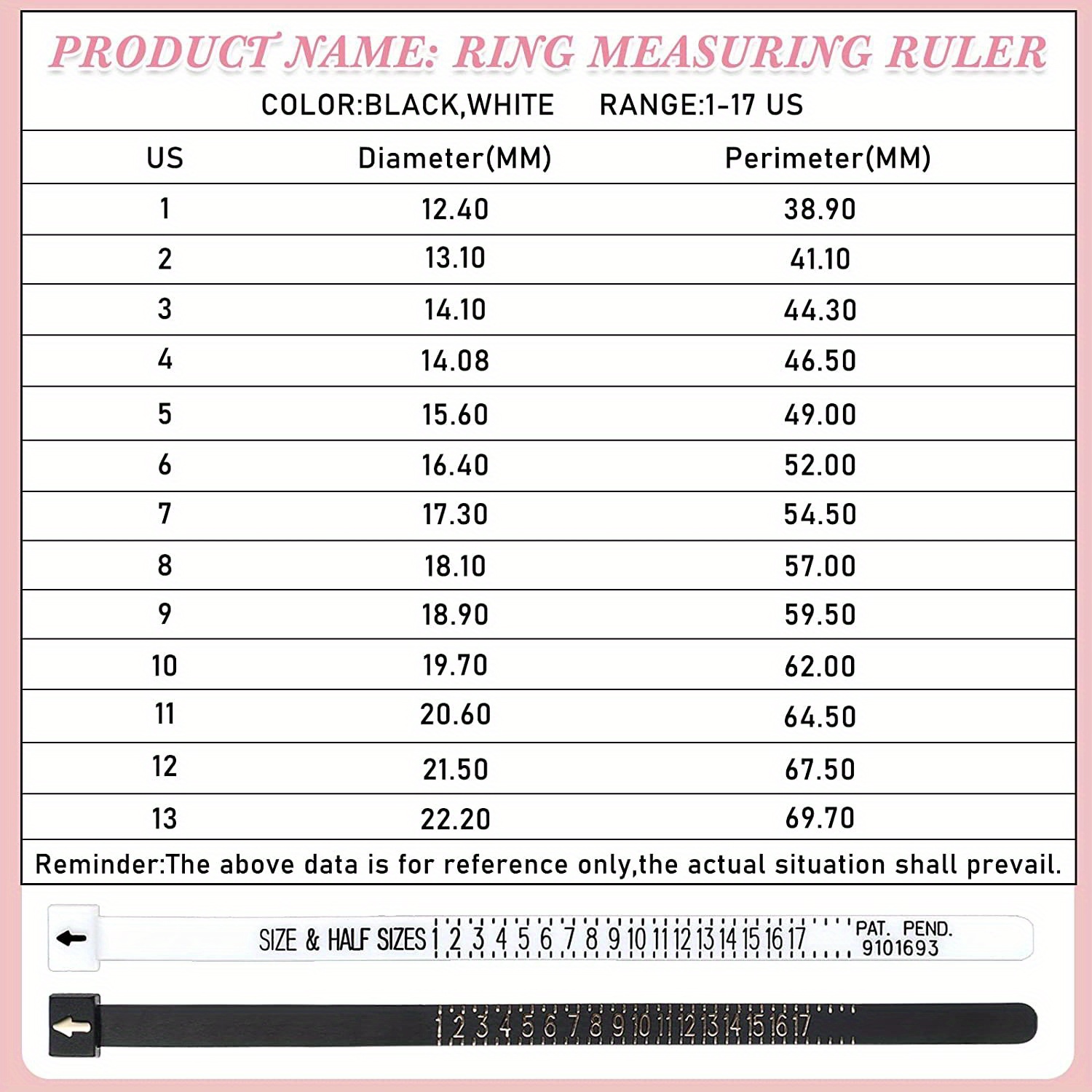 Glitz Design Ring Sizer Finger Measuring Tool Gauge @ Home for  Men-Women-Kids-Find Check Ring Size (1-17 US)