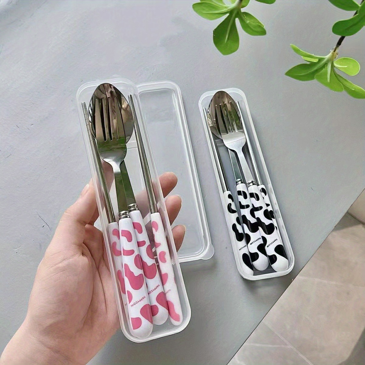 3pcs/set Cute Cartoon Stainless Steel Fork Spoon Chopsticks