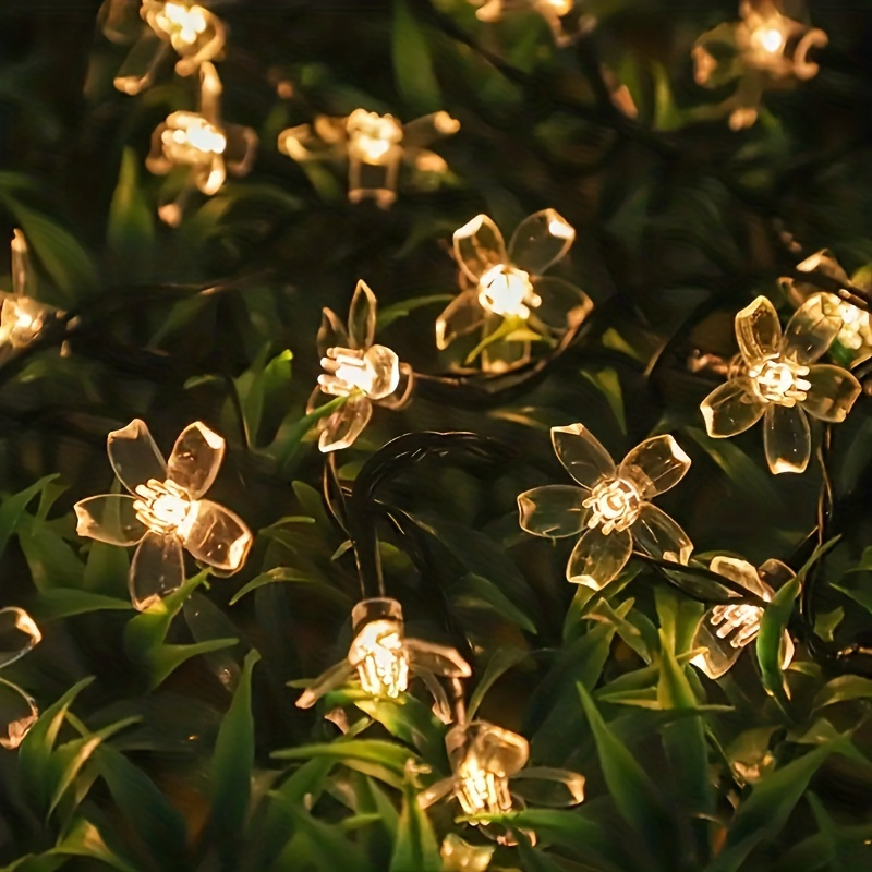 1pc peach flower solar string lights solar lights outdoor waterproof cherry blossoms solar fairy lights decorations for garden yard patio christmas tree party decoration details 5