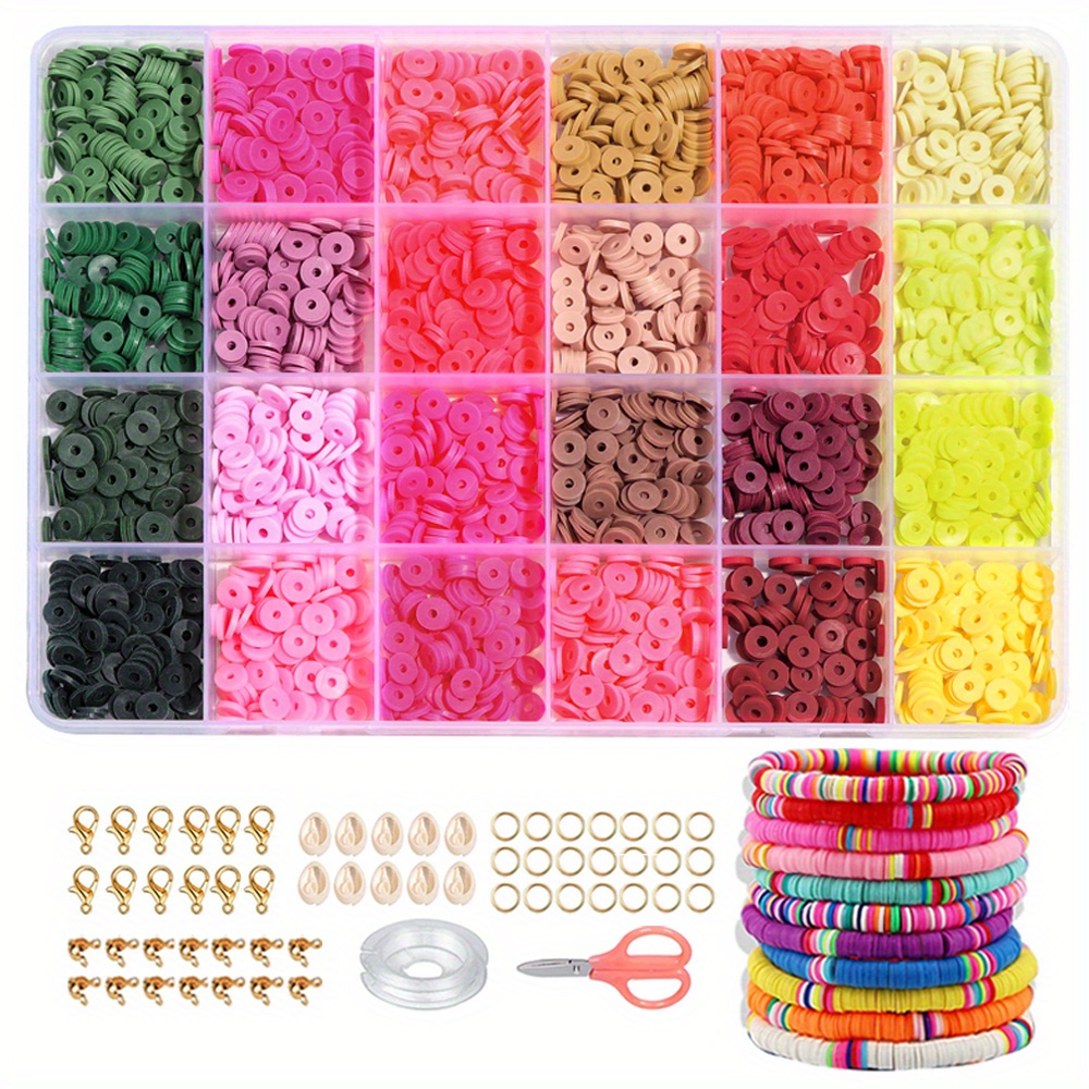 Kit de fabricación de pulseras, 7400 cuentas de arcilla planas y redondas  para hacer joyas, manualidades, regalo para niñas de 3 a 12 años (2 cajas)