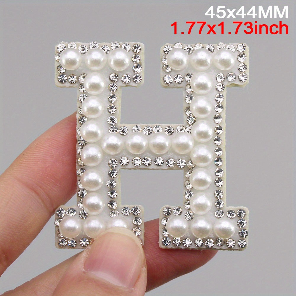 Sparkly Rhinestones and Elegant Pearls Iron On Patches for Clothing, A-Z Sew  On Decorative Letter Patch Glitter Alphabet Applique Rhinestone Pearl  English Letter for DIY Craft Supplies (M) White