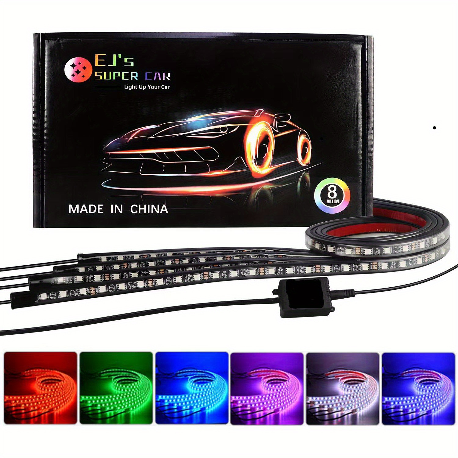 Tira de luces LED RGB impermeables para coche, kit de iluminación exterior  multicolor para debajo de la carrocería con función activa de sonido y