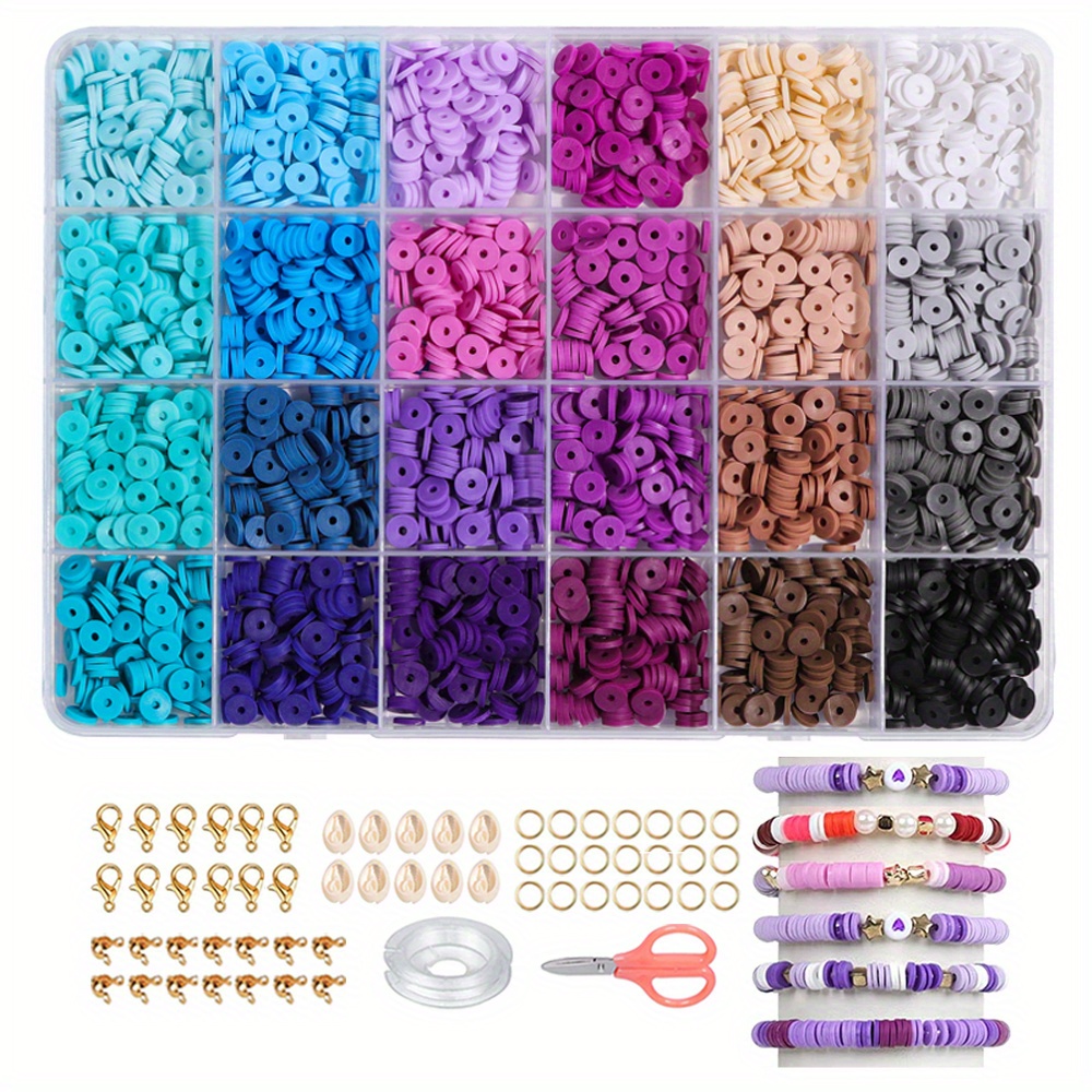 Hotbest 4284Pcs Clay Beads for Bracelet Making,20 Colors Flat Round Polymer Clay Heishi Beads with Pendant Charms Kit Letter Beads and Elastic Strings