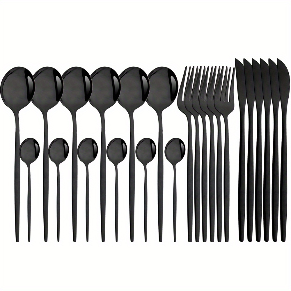 24pcs, Stainless Steel Cutlery Set, Fork Knife Spoon Tableware Set, Dinnerware Set, Flatware Set, Silverware Set, Kitchen Tools, Kitchen Utensils
