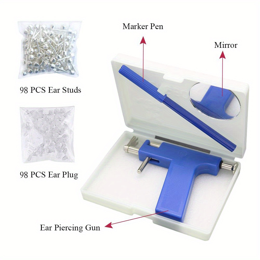 Steel Ear Nose Navel Body Piercing Gun With98x Studs Tool Kit Set