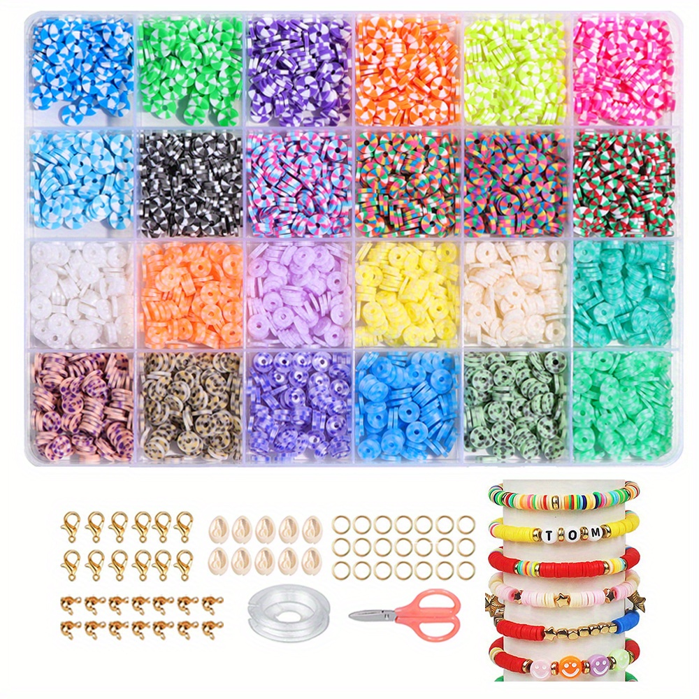 7200 Clay Beads Bracelet Making Kit24 Colors Polymer Flat Heishi Beads