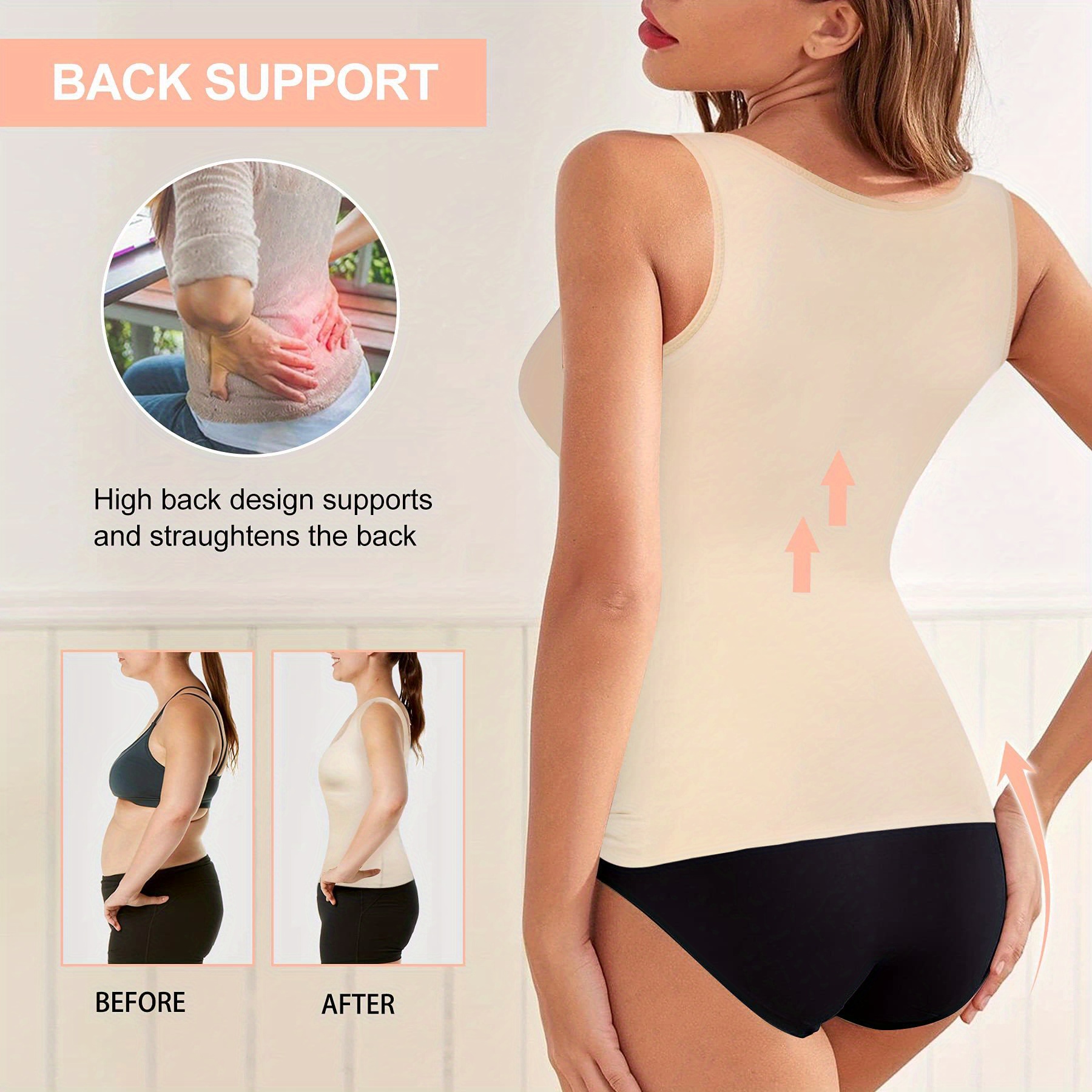 Women Tummy Control Body Shaper Cami Tank Top Compression Vest Slim  Shapewear US