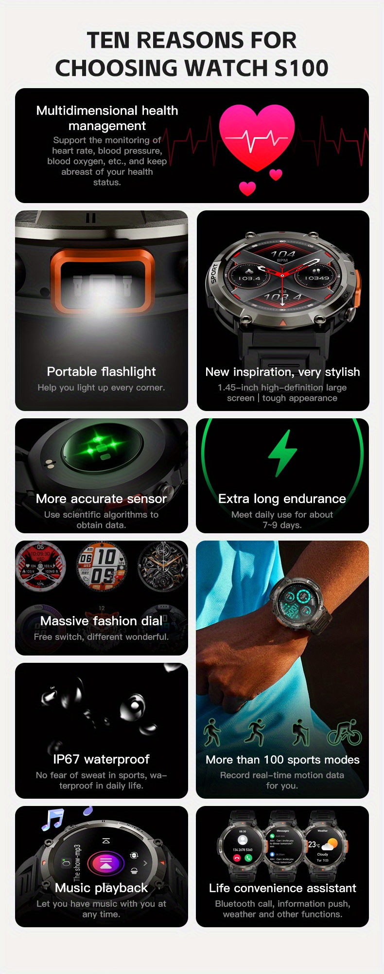 Relógio Inteligente A1 ou SmartWatch Preto - App Techmade Smartwatch Round.  