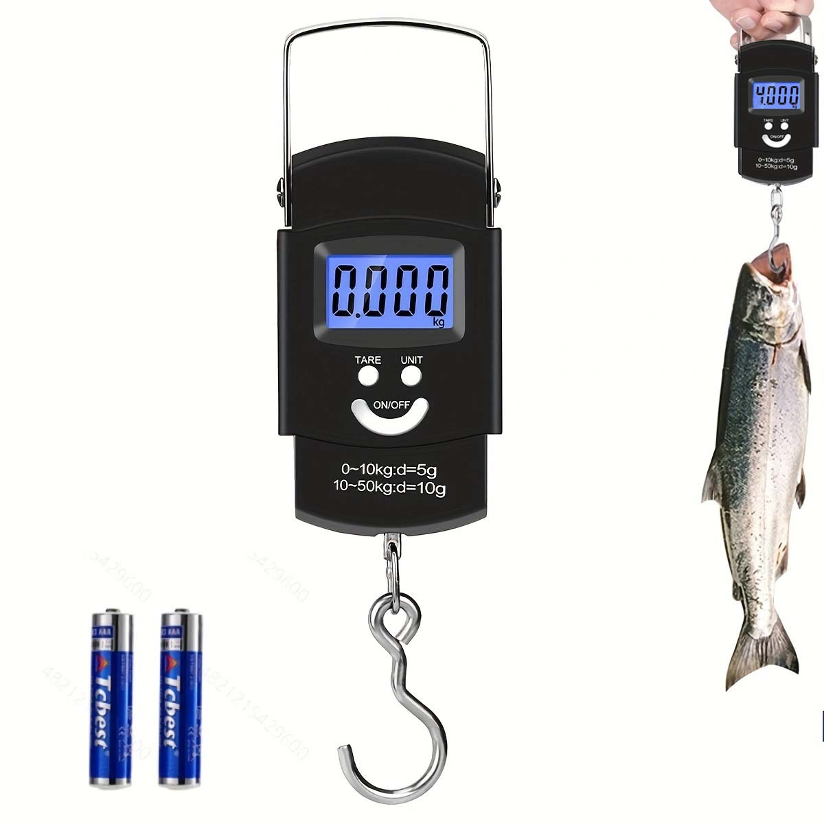 Portable Fishing Scale, Digital Hanging Hook Scale with Backlit LCD  Display, Electronic Travel Scale for Luggage, 110lb./ 50 kg 