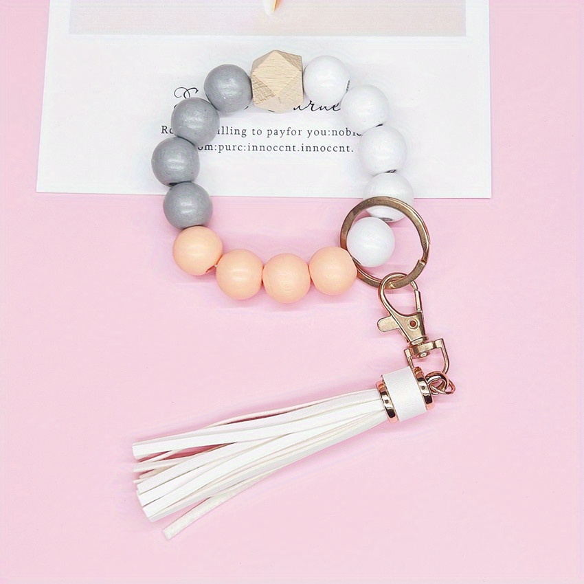 1pc Tassel Wooden Beads Imitation Silicone Beads Hand String Keychain for Men,Temu