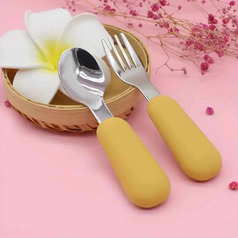 Toddler Cutlery Stainless Steel Baby Fork And Spoon Kids Cutlery Set With  Round Handle For Lunch Box, Safe Fork, Kids Spoon - Temu