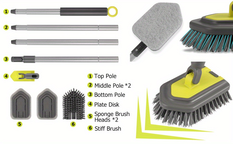 Tub Tile Scrubber Brush Kit with 3 Replacement Brush Heads, 2 in 1  Extendable 50 Long Handle Shower Scrubber Cleaning Brush Stiff Bristles  Brush