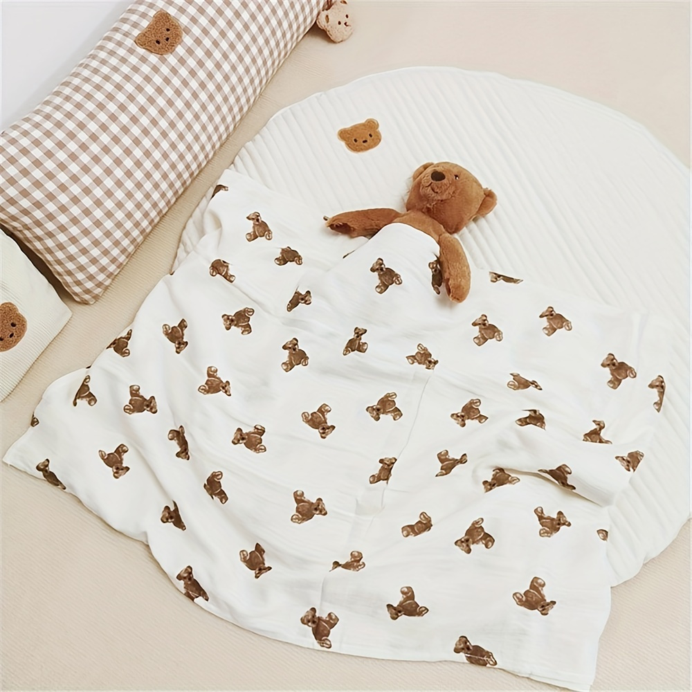 1pc double layer cotton yarn cute bear printed blanket baby blanket bath towel blanket halloween christmas gift details 3