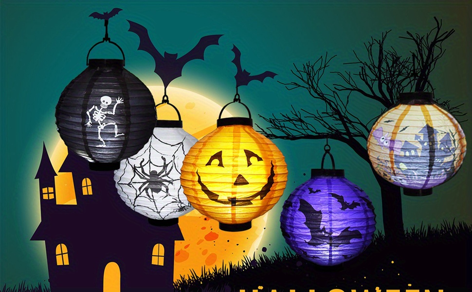 Halloween Hanging Paper Lanterns With Led Lights Bats - Temu