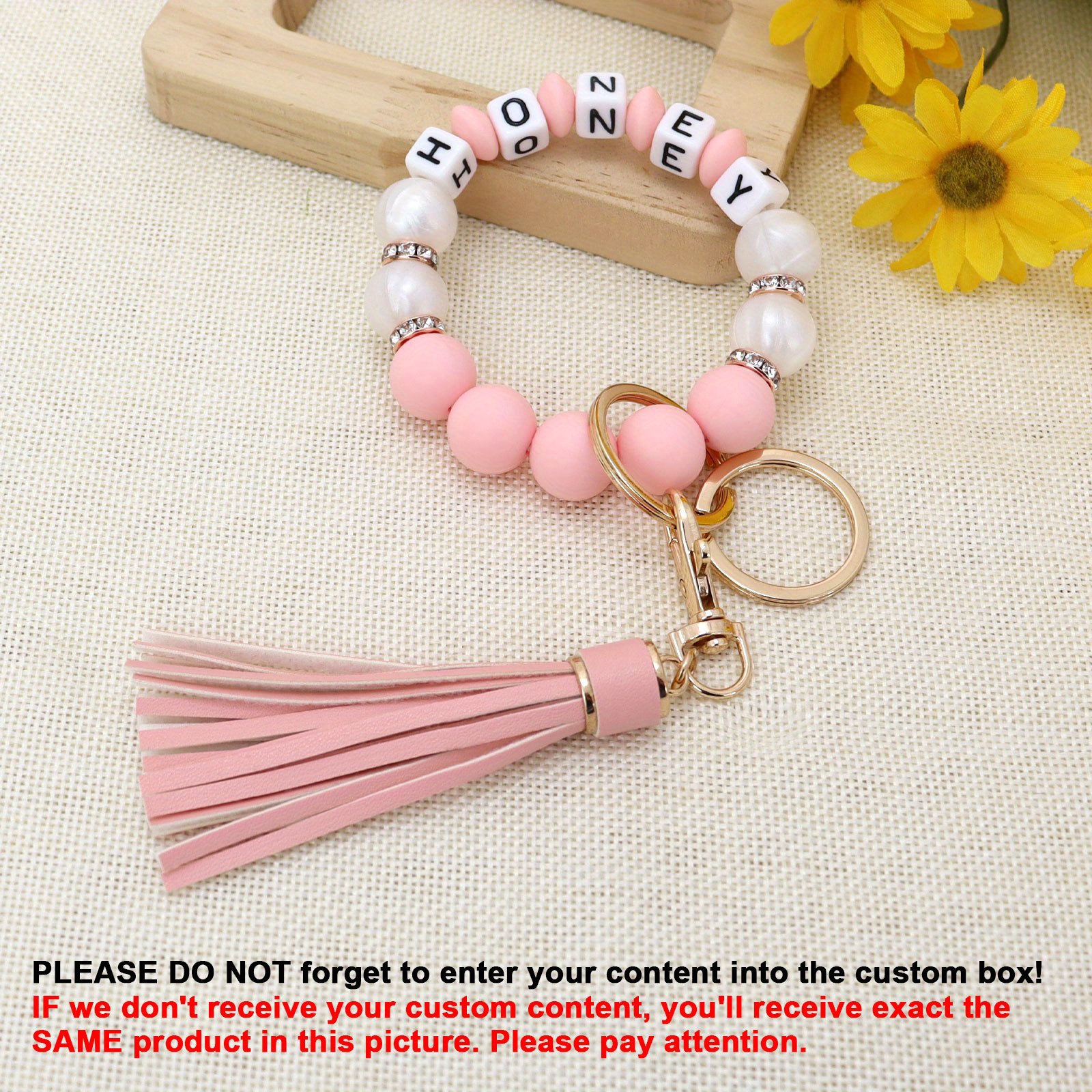 Leather Bracelet Key Ring Bangle Keyring, Tassel Ring Key Ring Keychain  Wristlet for Women Girls, Pink