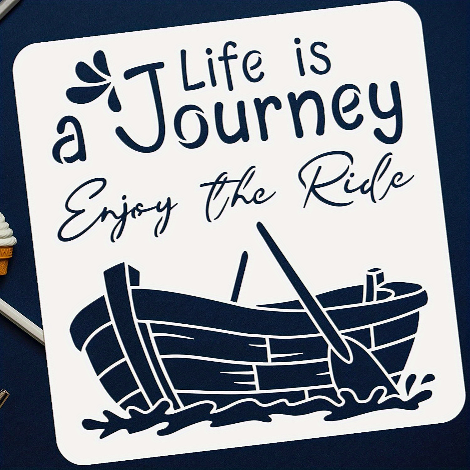 TEMU 1pc A Journey Stencil 11.8x11.8 Inch Enjoy The Ride Drawing Painting Stencils Plastic Boat Pattern Stencil Reusable Stencils For Painting On
