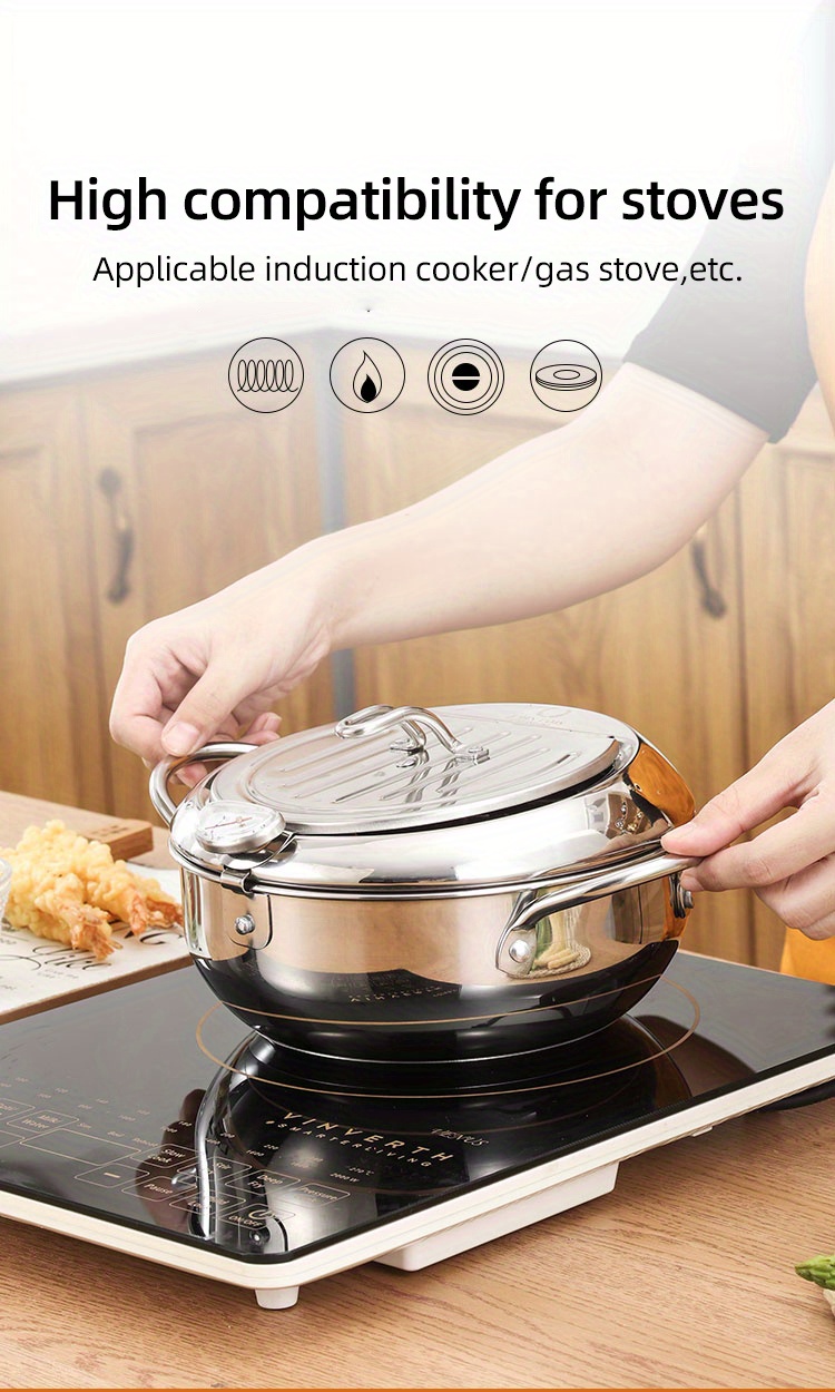 BYBYCD Tempura Deep Fryer Pot Japanese Style Deep Frying Pot with  Thermometer and Oil Drip Drainer Rack for Chicken French Fries Fish and  Shrimp Non