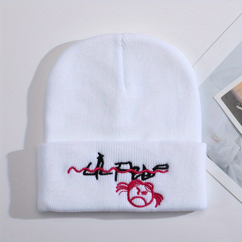 Lil Peep Cartoon Embroidery Knit Hat Outdoor Warm Pullover Hip hop Cold Hat