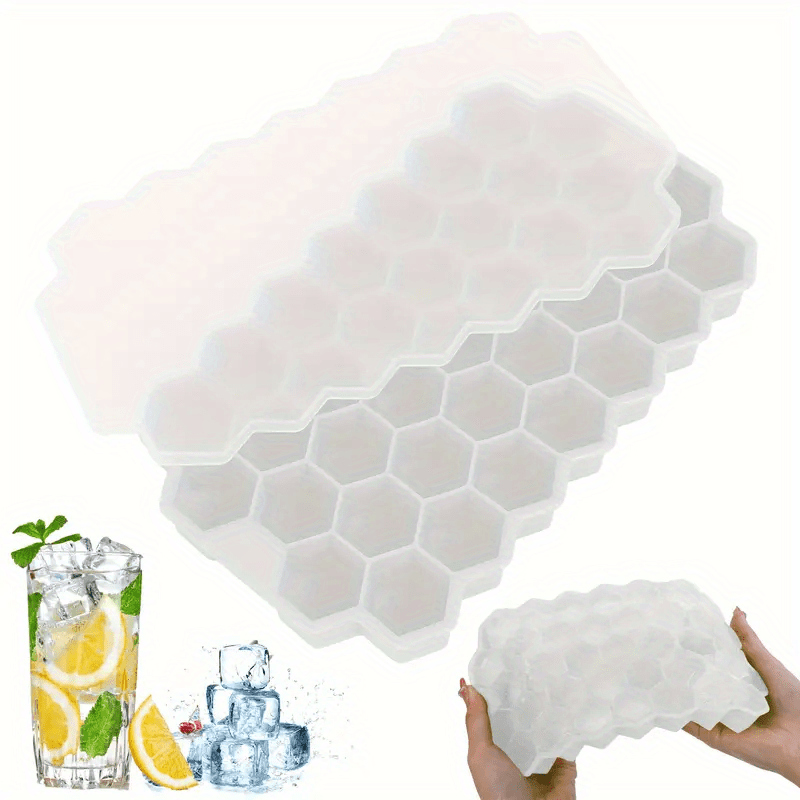 Flexible Silicone Ice Cube Trays With Lids - 37 Cubes For Whiskey, Cocktails,  And More - Stackable And Safe - Temu