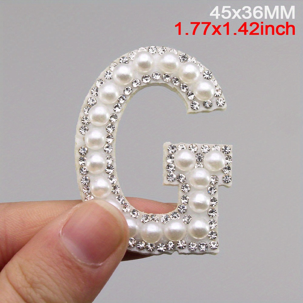 Sparkly Rhinestones and Elegant Pearls Iron On Patches for Clothing, A-Z Sew  On Decorative Letter Patch Glitter Alphabet Applique Rhinestone Pearl  English Letter for DIY Craft Supplies (M) White