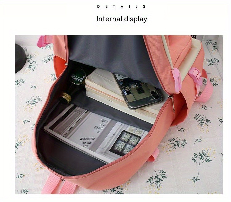 4pcs set simple casual backpack large capacity school bag travel bag canvas shoulder bag for students details 2