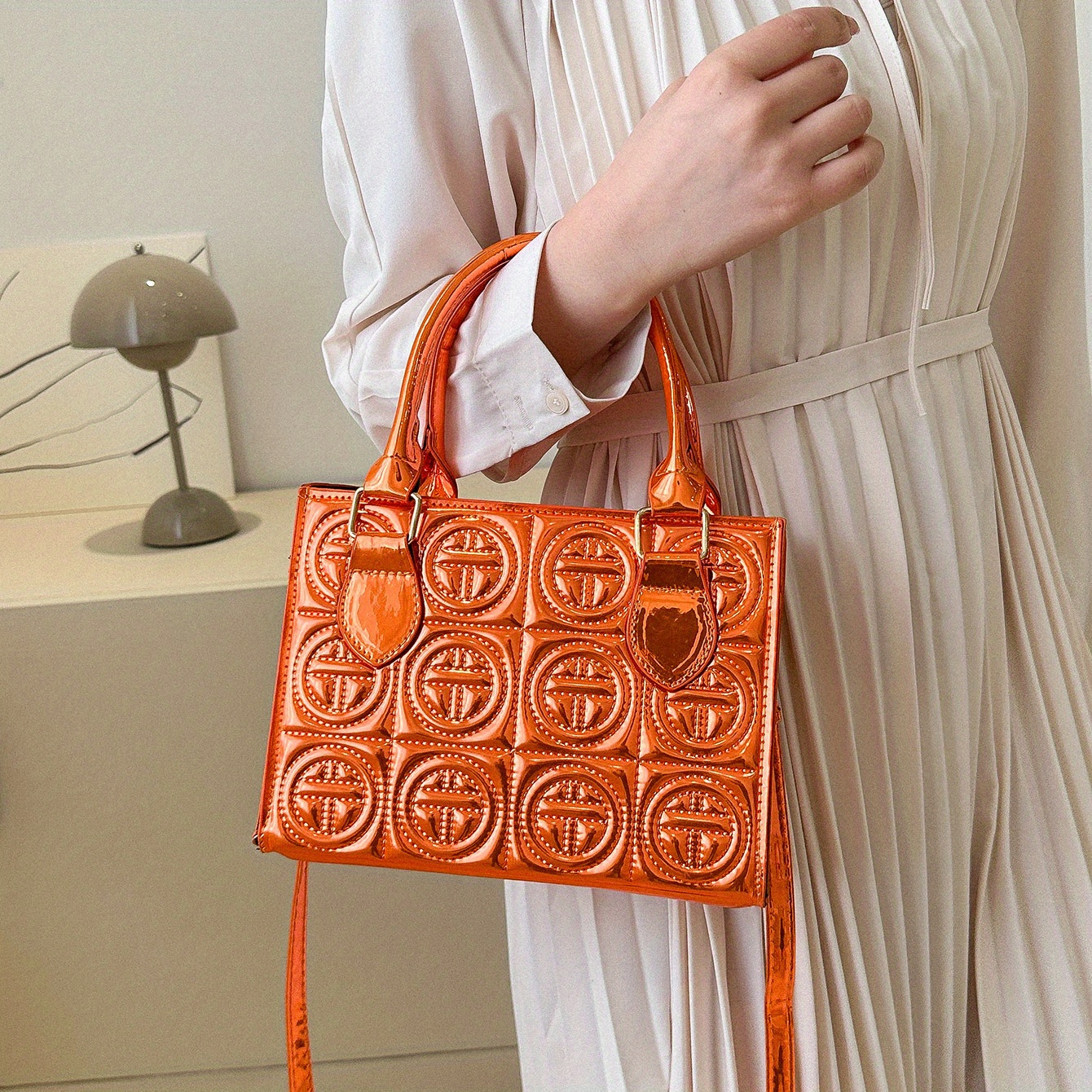 Neon Orange Snakeskin Embossed Dome Bag