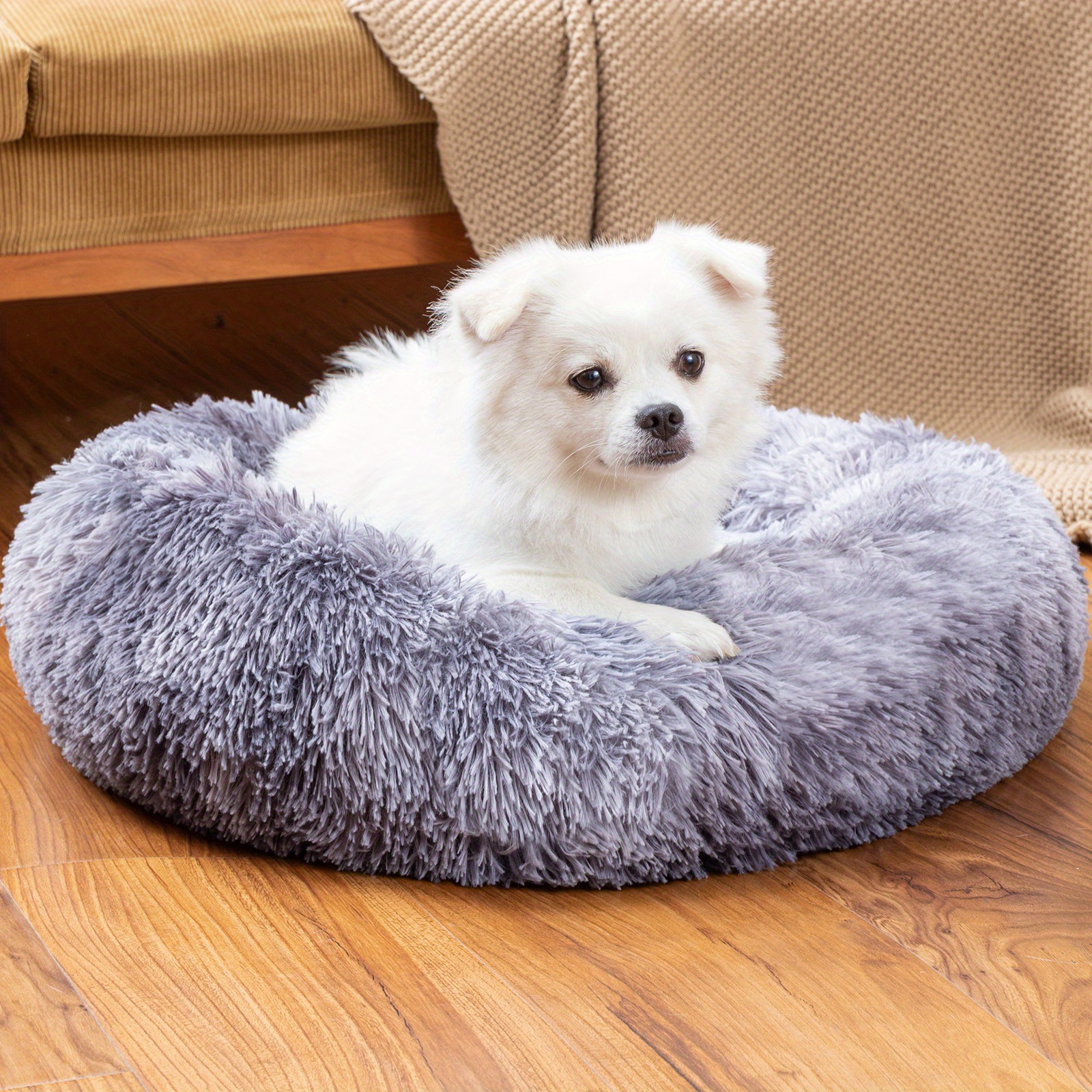 Long Plush Dog Bed Pet Round Bed Anti anxiety Ped Bed Mat Temu