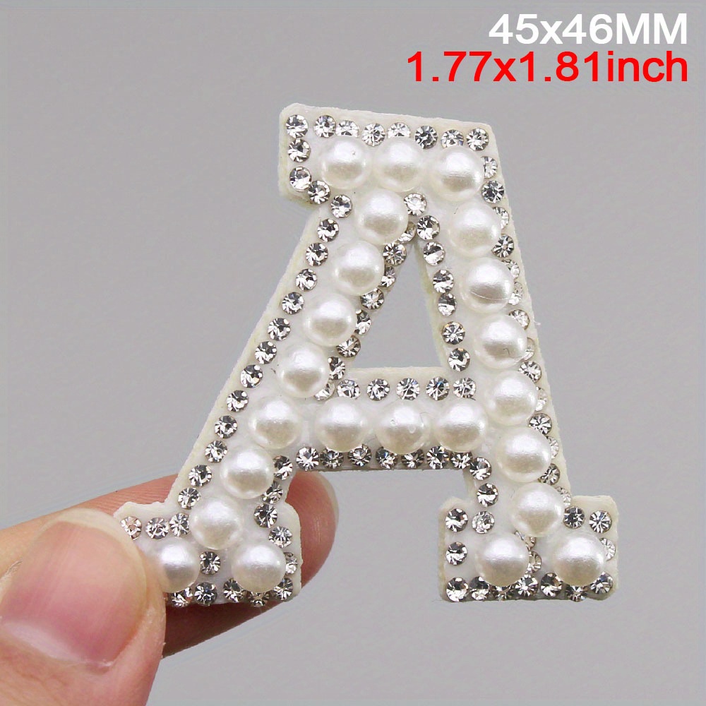 1Pcs Pearl Rhienstone Letter Patch A-Z English Alphabet Rhinestone Applique  Iron On Patches for Clothing Hats Bag Jeans DIY Name