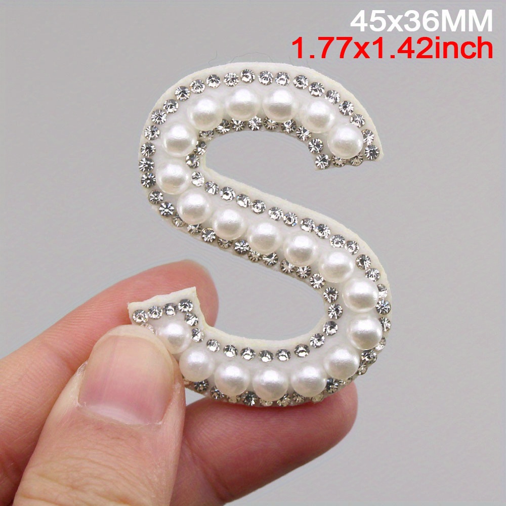  104 Pcs Pearls Rhinestone English Patches A-Z Glitter Pearl Sew  on Patches Iron on Letters for Clothing Alphabet Applique Pearl Beaded  Letter Patches for DIY Crafts Clothes, 4 Styles